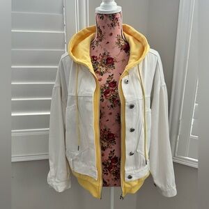 Women's White and Yellow Hooded Jacket